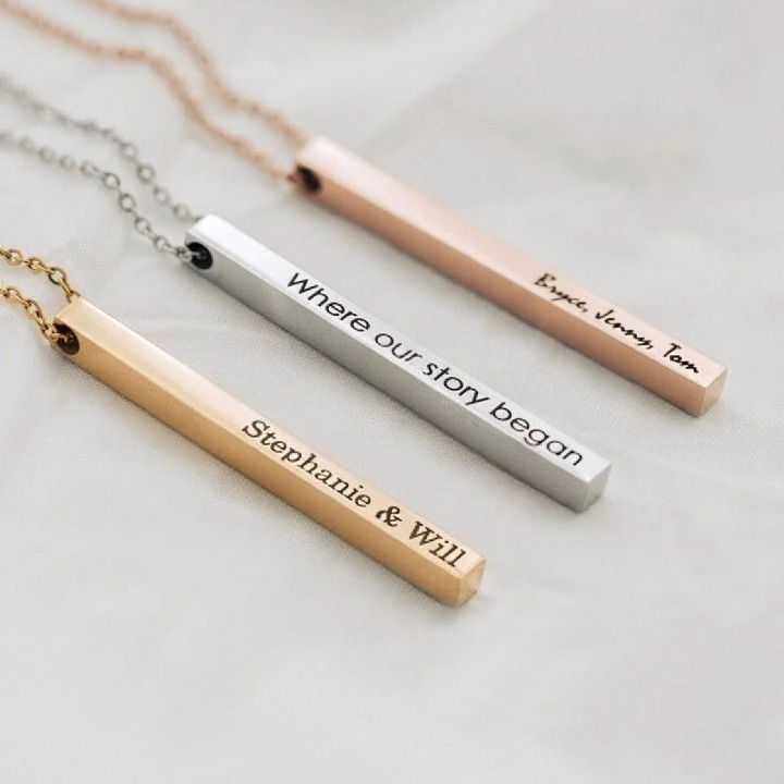 Personalised Name / Date / Quote Engraved Bar Necklace - Select From Drop Down Menu (No Cash On Delivery Allowed On This Product) - Prepaid Orders Only