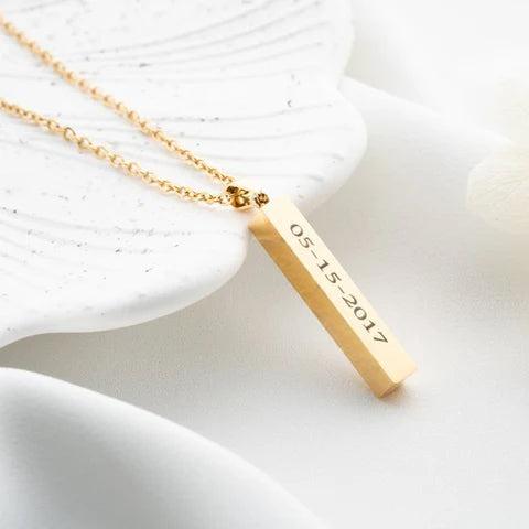 Personalised Name / Date / Quote Engraved Bar Necklace - Select From Drop Down Menu (No Cash On Delivery Allowed On This Product) - Prepaid Orders Only