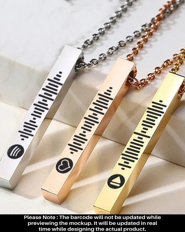 Personalised Spotify Engraved Bar Necklace - Select From Drop Down Menu (No Cash On Delivery Allowed On This Product) - Prepaid Orders Only