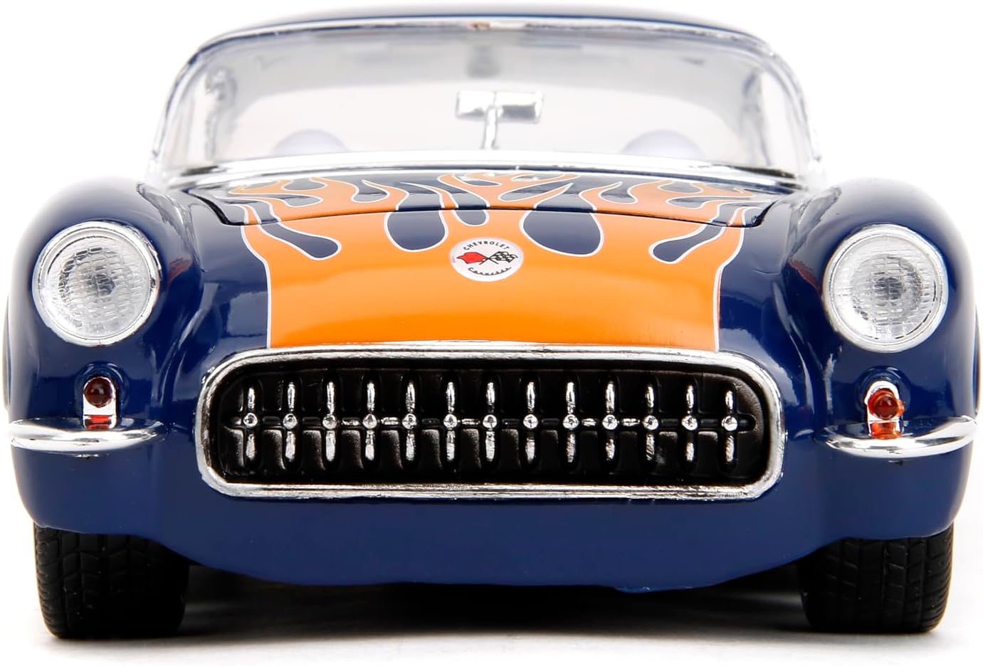 1957 Chevrolet Corvette Dark Blue with Flame Graphics and White Interior "Bigtime Muscle" Series 1/24 Diecast Model Car by Jada - (No Cash On Delivery Allowed On This Product