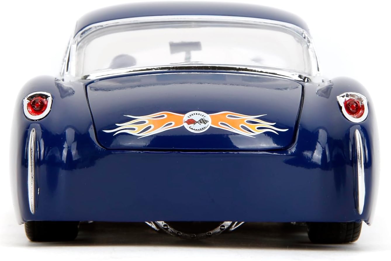 1957 Chevrolet Corvette Dark Blue with Flame Graphics and White Interior "Bigtime Muscle" Series 1/24 Diecast Model Car by Jada - (No Cash On Delivery Allowed On This Product