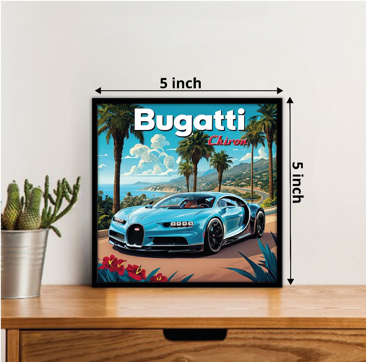 Bugatti Chiron Car Posters With Frame - 5*5 Inches - (No Cash On Delivery Allowed On This Product) - Prepaid Orders Only