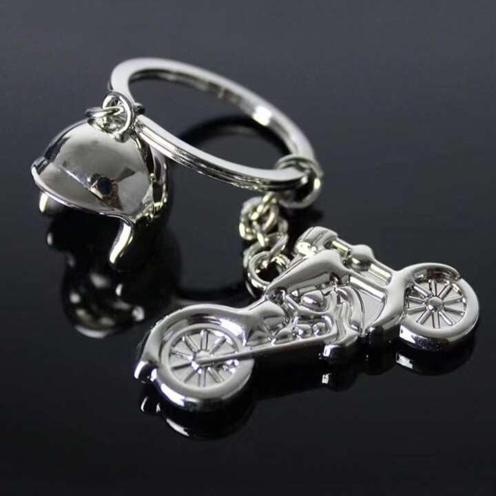 Bike With Helmet Metal Keychain