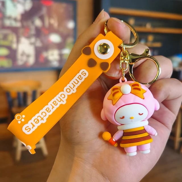 Cute Hello Kitty Cat - Honey Bee Cosplay Version 3D Silicon Keychain with Bagcharm and Strap (Choose From Drop Down)