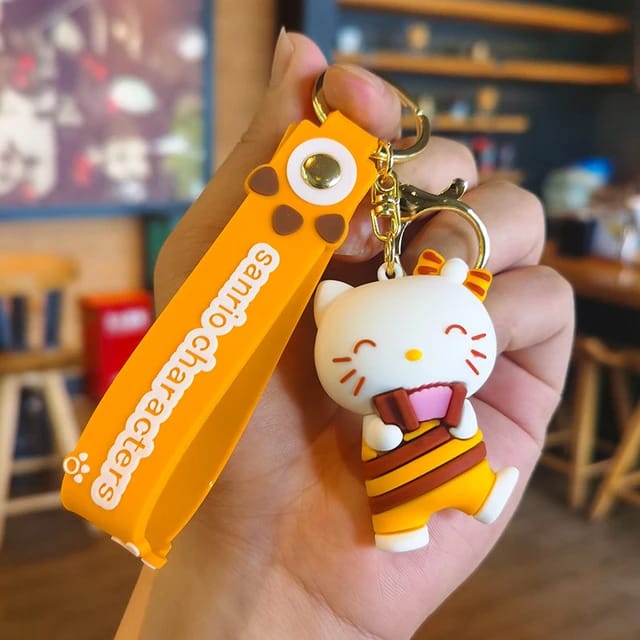 Cute Hello Kitty Cat - Honey Bee Cosplay Version 3D Silicon Keychain with Bagcharm and Strap (Choose From Drop Down)