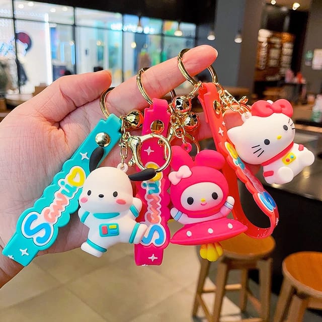 Cute Hello Kitty Cat 3D Silicon Keychain with Bagcharm and Strap (Choose From Drop Down)