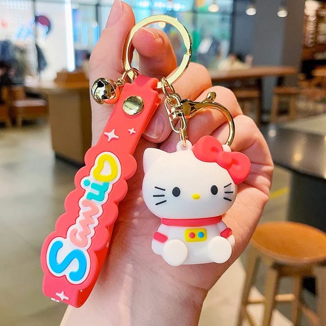 Cute Hello Kitty Cat 3D Silicon Keychain with Bagcharm and Strap (Choose From Drop Down)