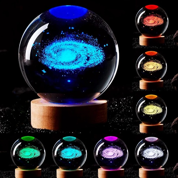 3D Crystal Galaxy Colour Changing RGB 7 Colours Led with Wood Base