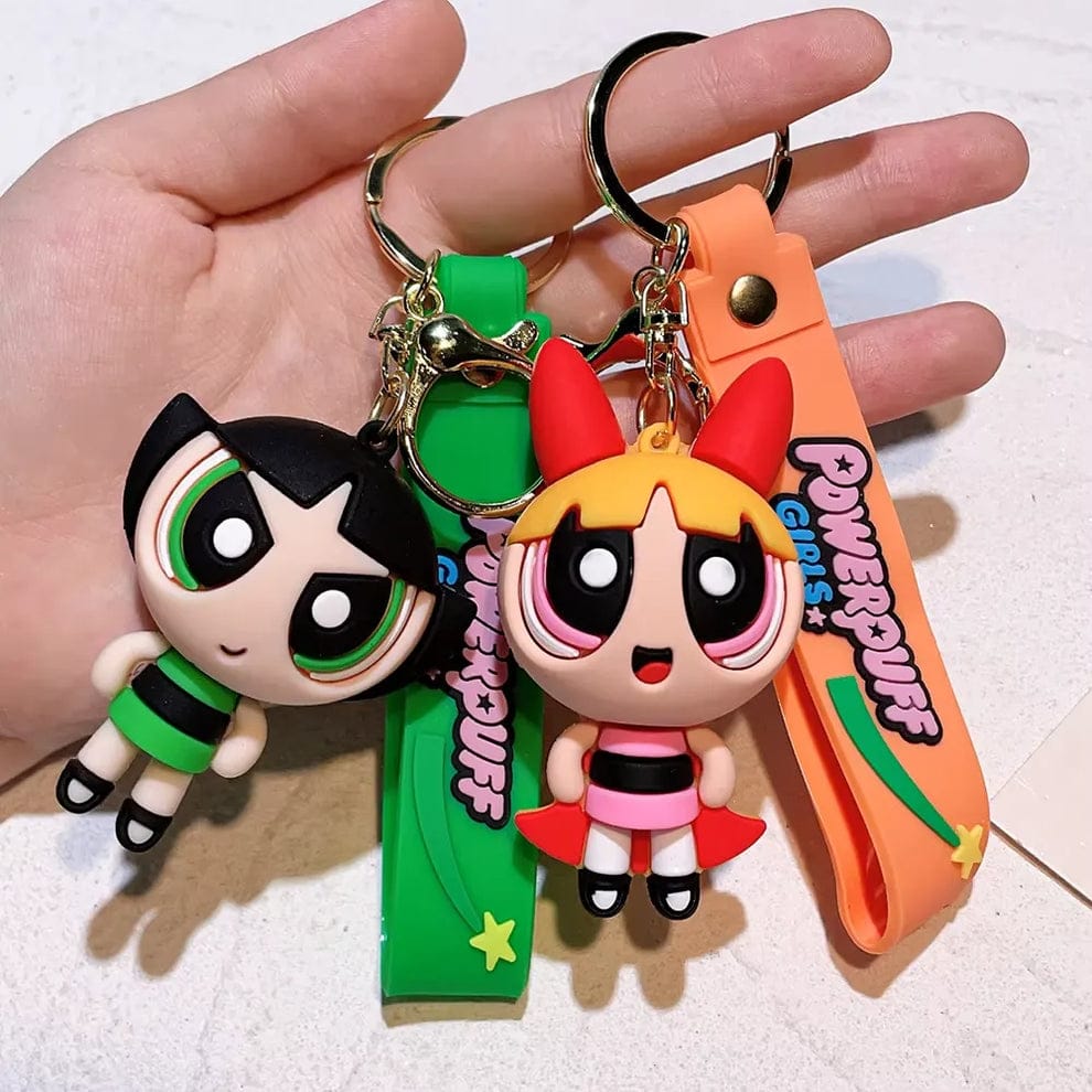 Powerpuff 3D Silicon Keychain With Bagcharm and Strap (Select From Drop Down Menu)