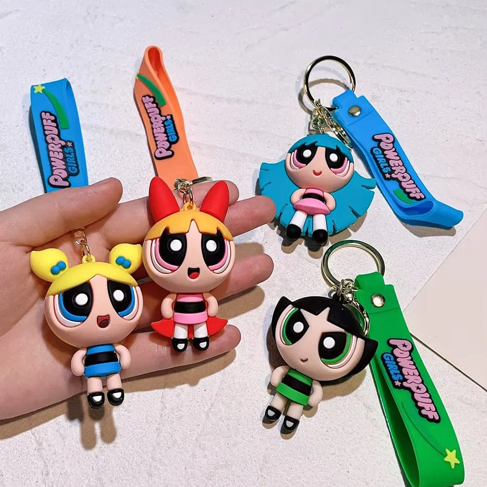 Powerpuff 3D Silicon Keychain With Bagcharm and Strap (Select From Drop Down Menu)