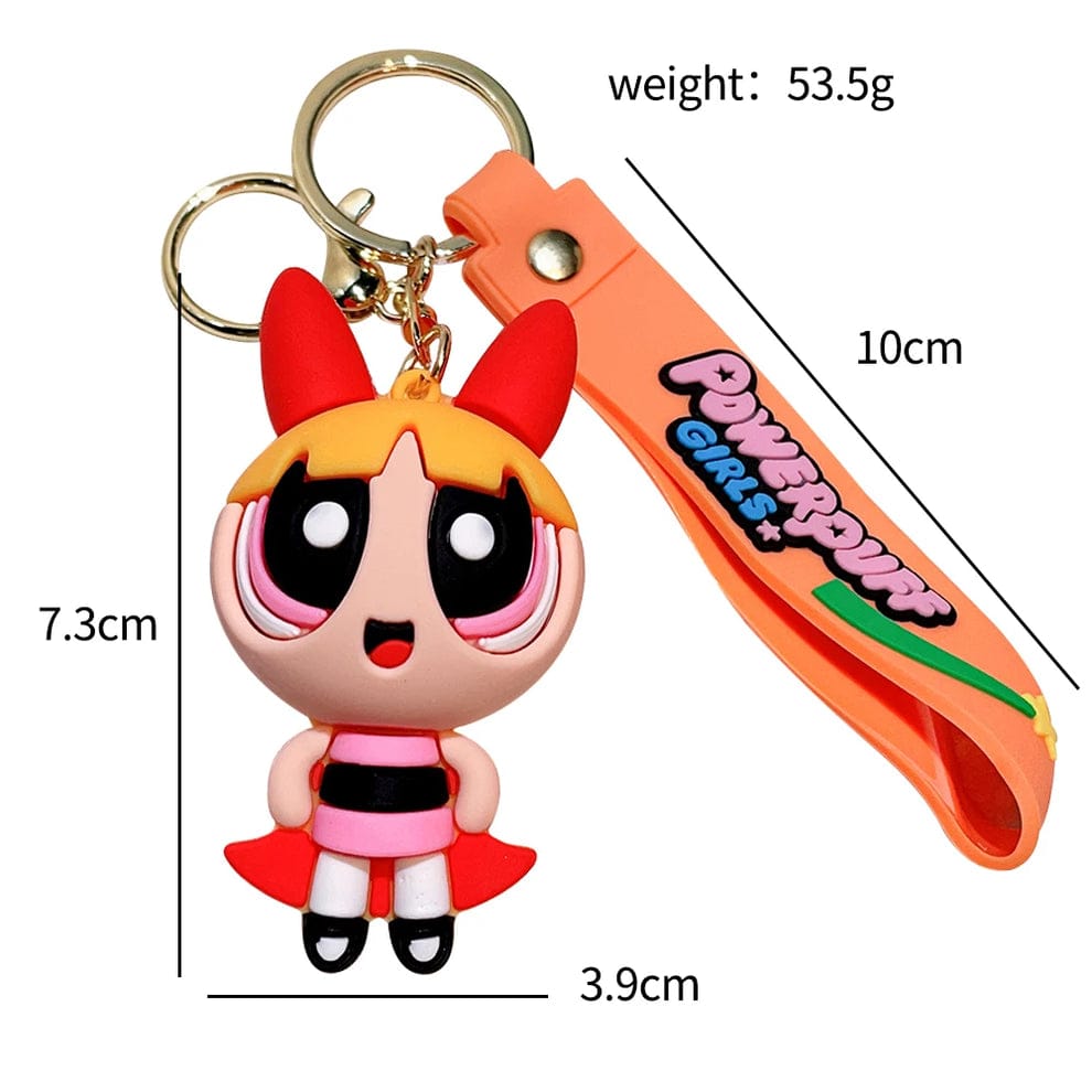 Powerpuff 3D Silicon Keychain With Bagcharm and Strap (Select From Drop Down Menu)