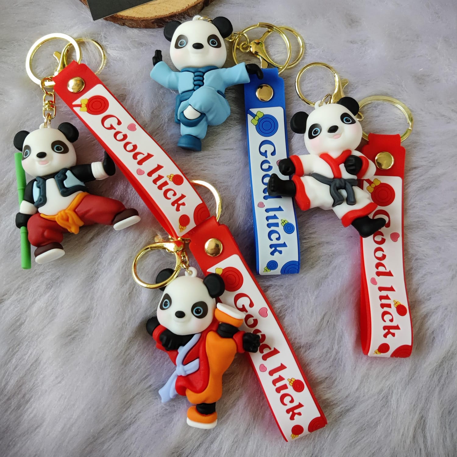 Panda 3D Silicon Keychain With Bagcharm and Strap (Choose From Drop Down)