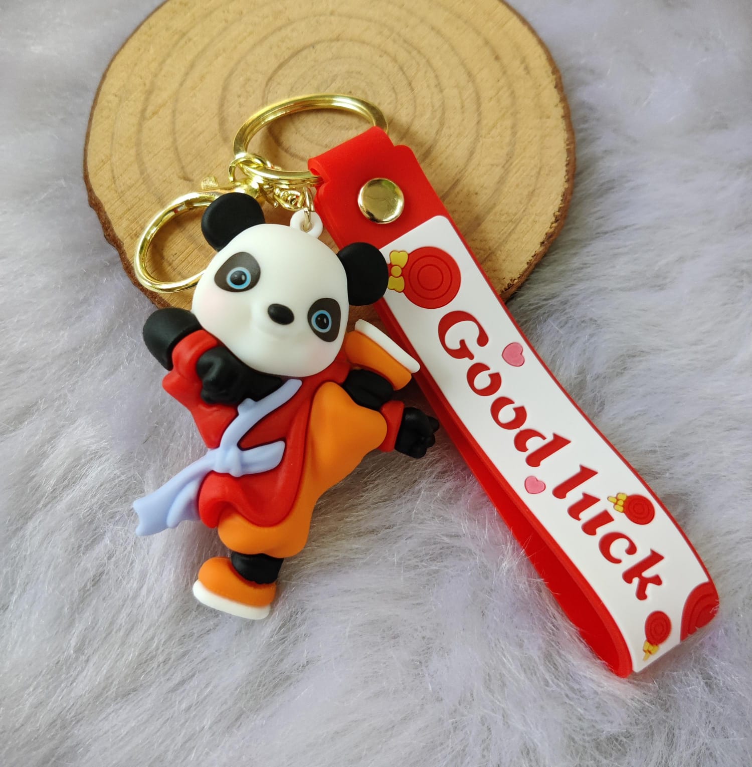 Panda 3D Silicon Keychain With Bagcharm and Strap (Choose From Drop Down)