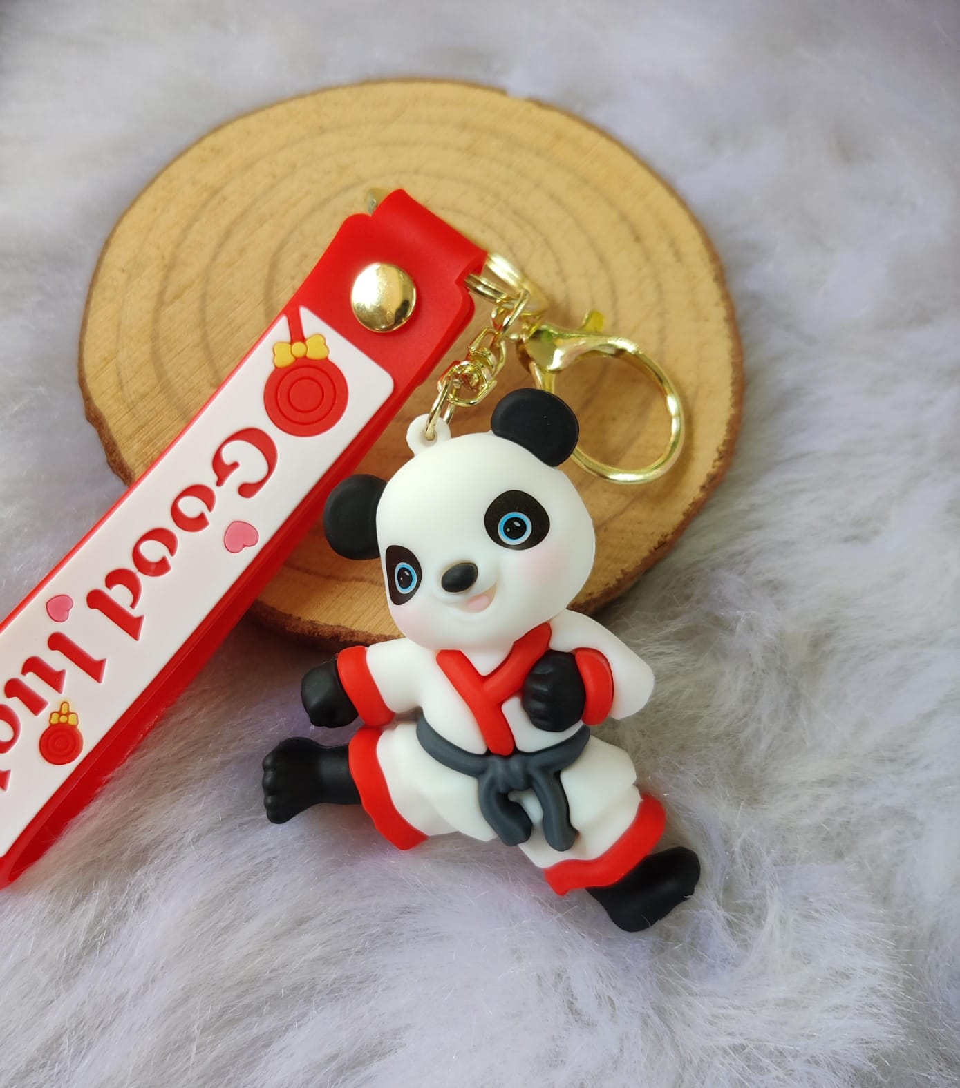 Panda 3D Silicon Keychain With Bagcharm and Strap (Choose From Drop Down)