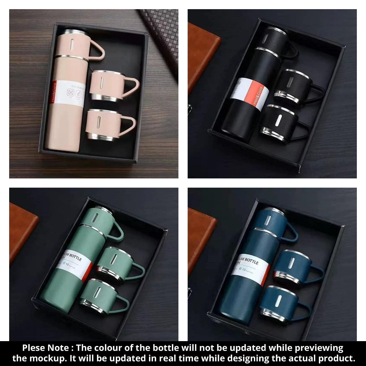 Personalised Vacuum Insulated Bottle 500ml with 2 Mini cups - Name Engraved - (Select From Drop Down Menu)