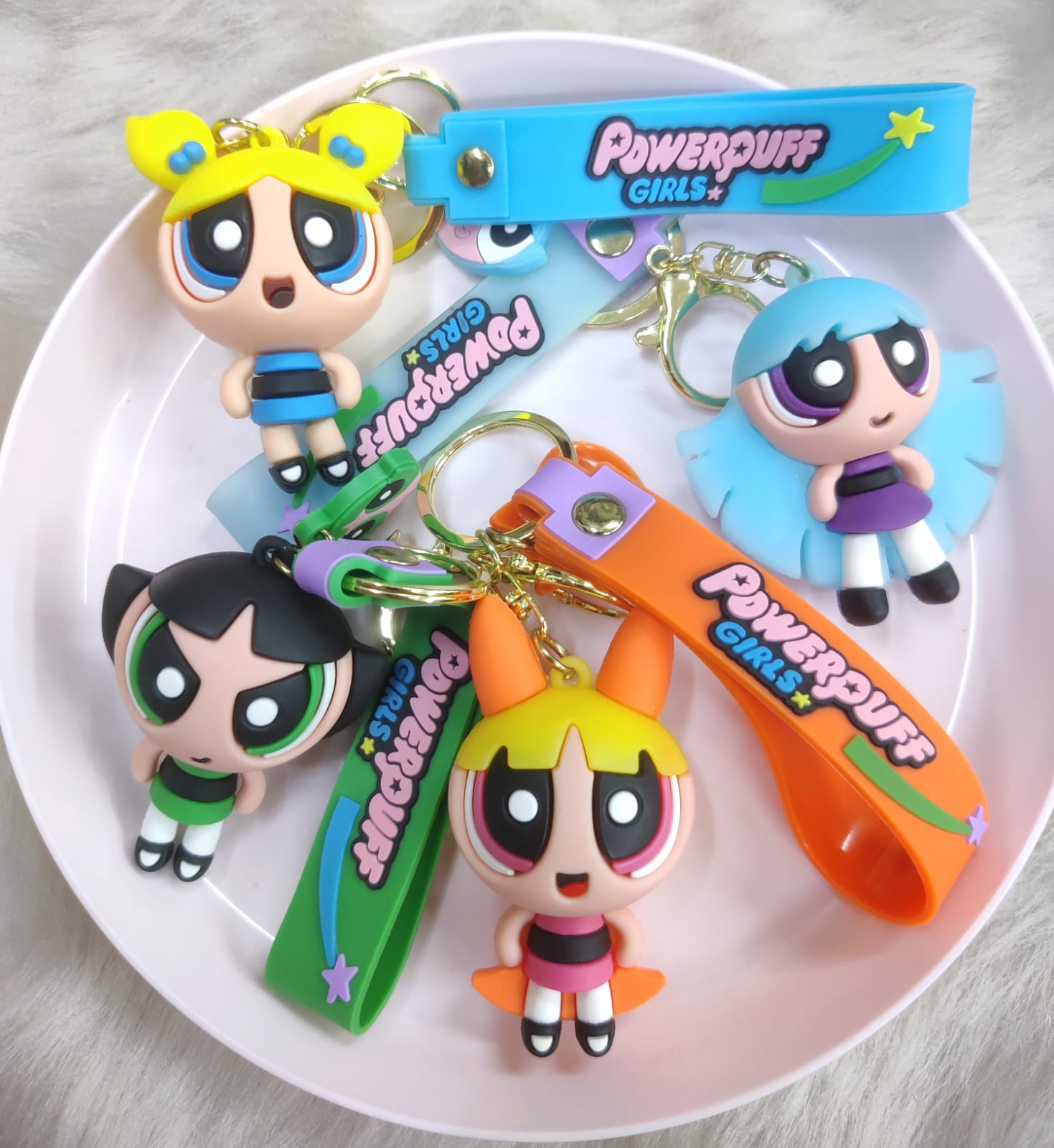 Powerpuff 3D Silicon Keychain With Bagcharm and Strap (Select From Drop Down Menu)