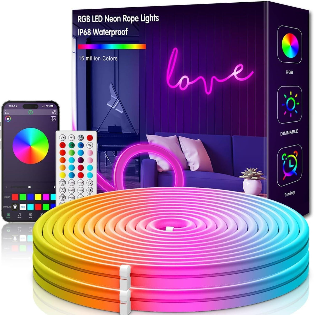 Rgb Rope Neon RGB Rope Magic Light - 5 Meters with Remote and APP control.