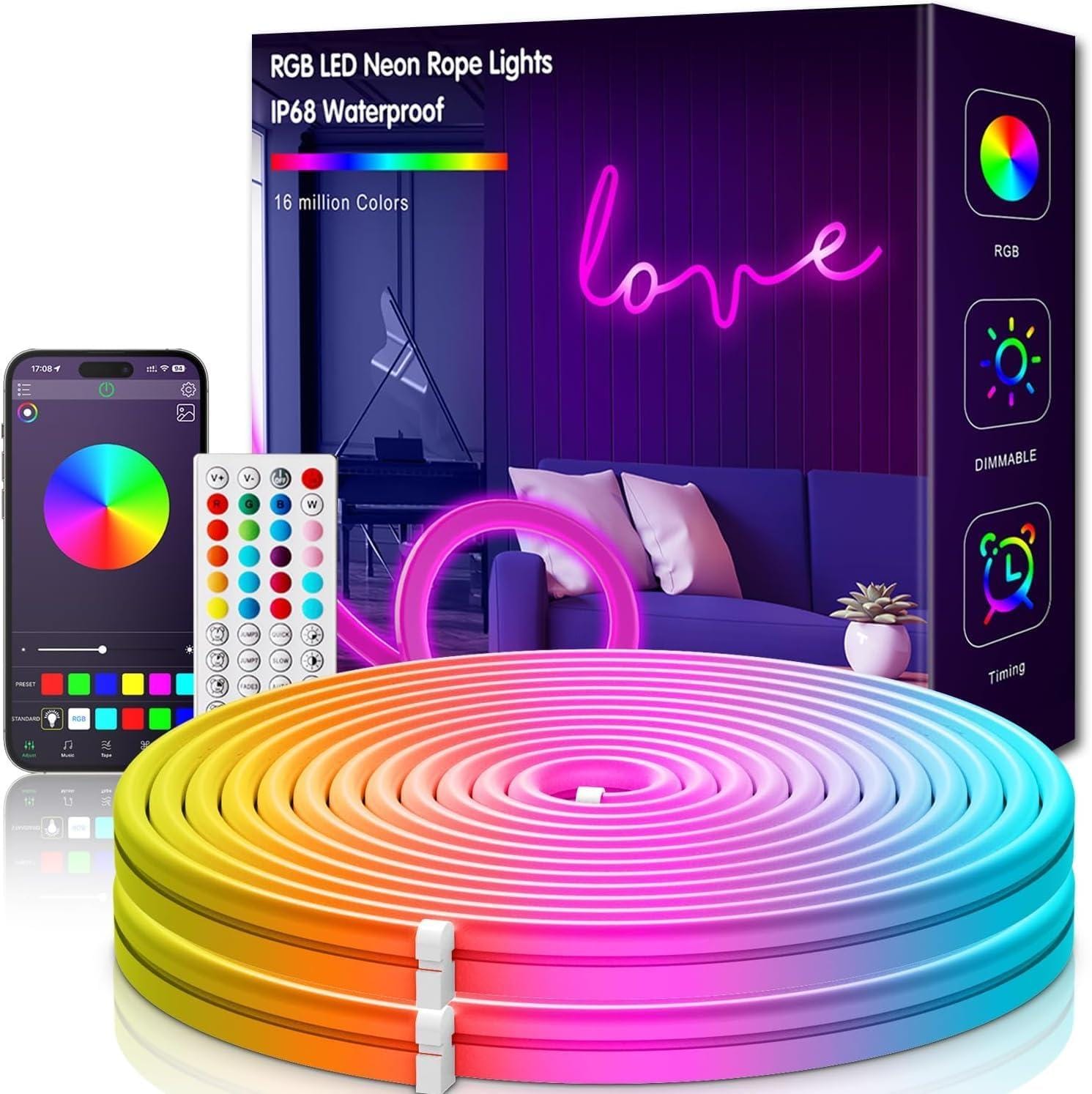 Neon RGB Rope Magic Light - 5 Meters with Remote and APP control.