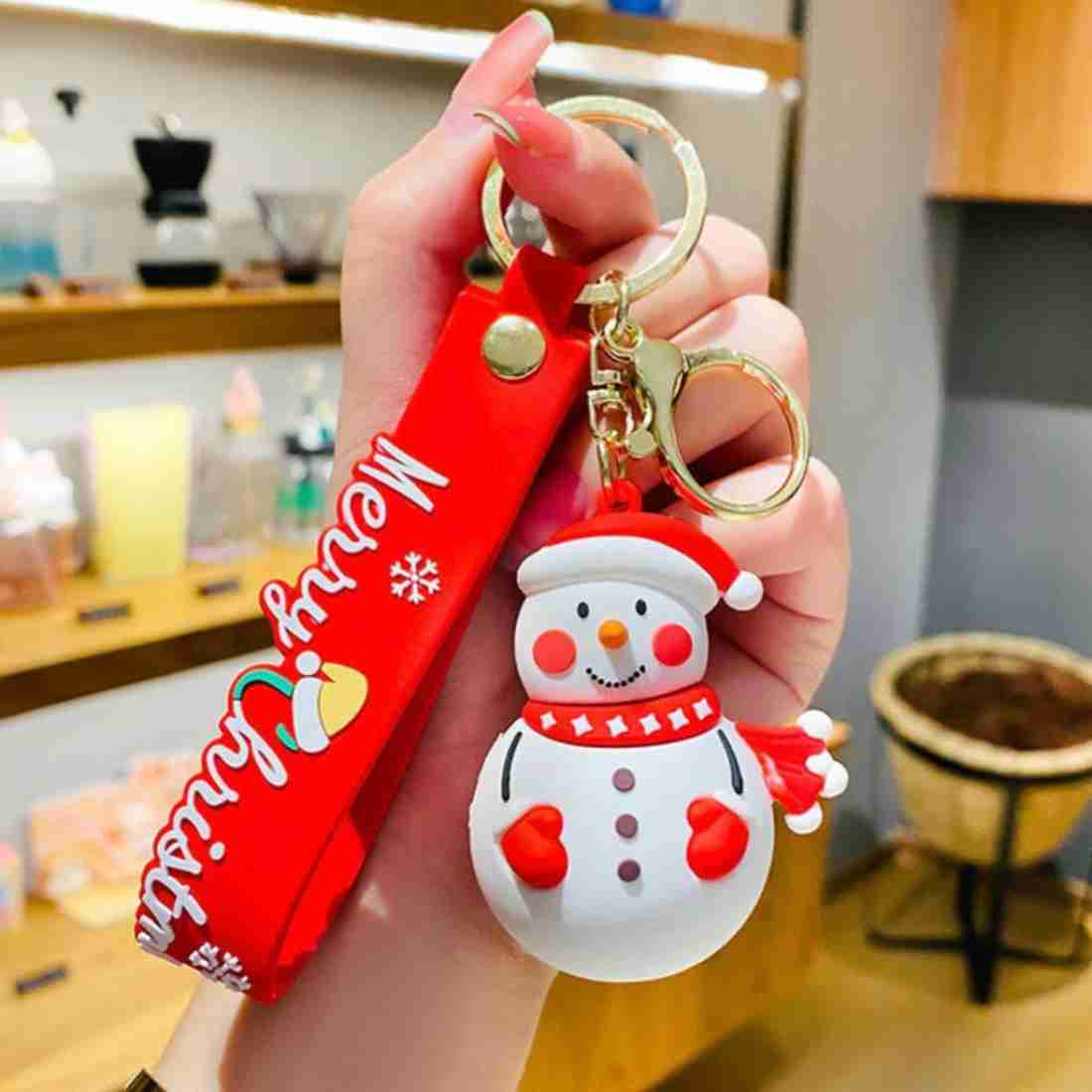 Christmas Themed Snowman 3D Silicon Keychain With Bagcharm and Strap