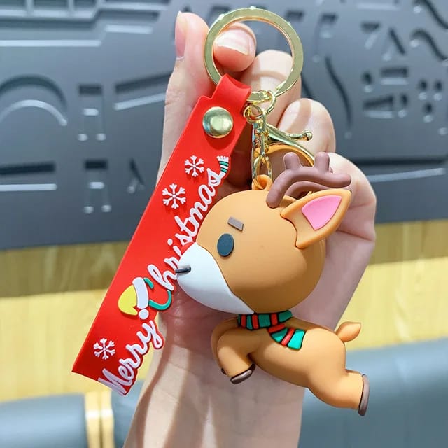 Christmas Themed Reindeer 3D Silicon Keychain With Bagcharm and Strap