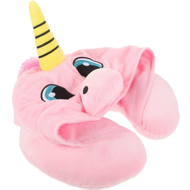 Pink Unicorn U Shaped Travel Neck Pillow with Hood Neck Support for Adult