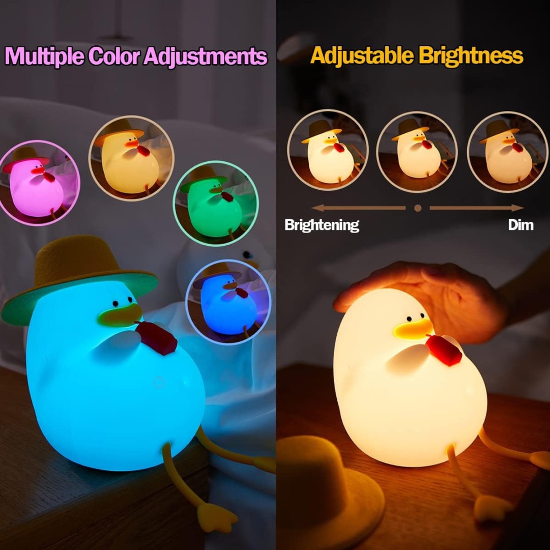 Cute Duck Colour Changing 3D Touch Silicon Lamp - USB Chargeable