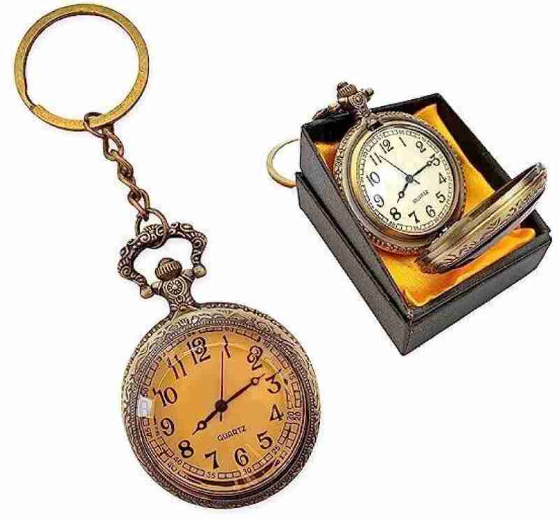 Vintage Beige Pocket Watch Keychain