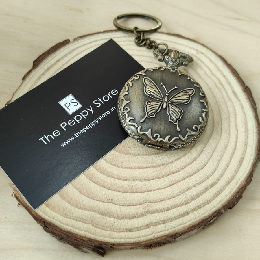 Butterfly Pocket Watch Keychain