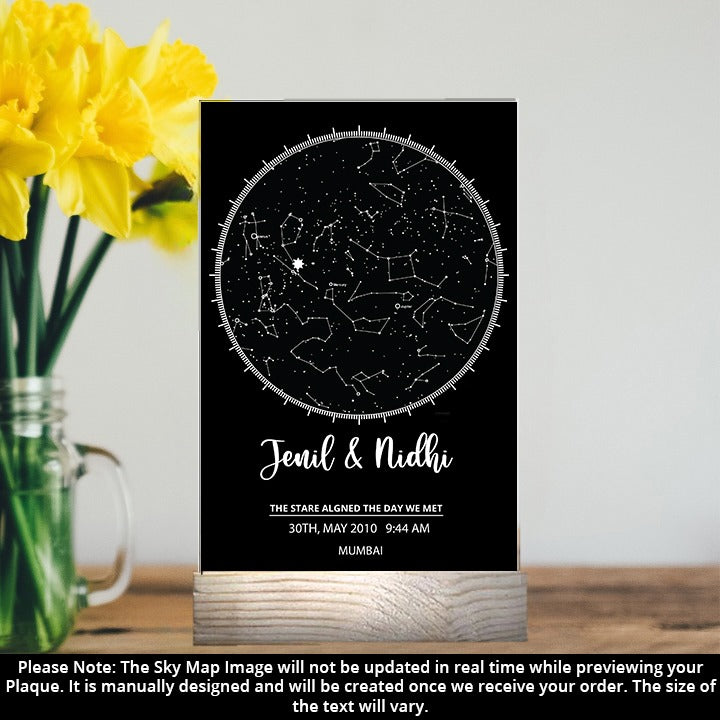 Personalized Anniversary Black Star Map With Wooden Stand (No Cod Allowed On This Product)