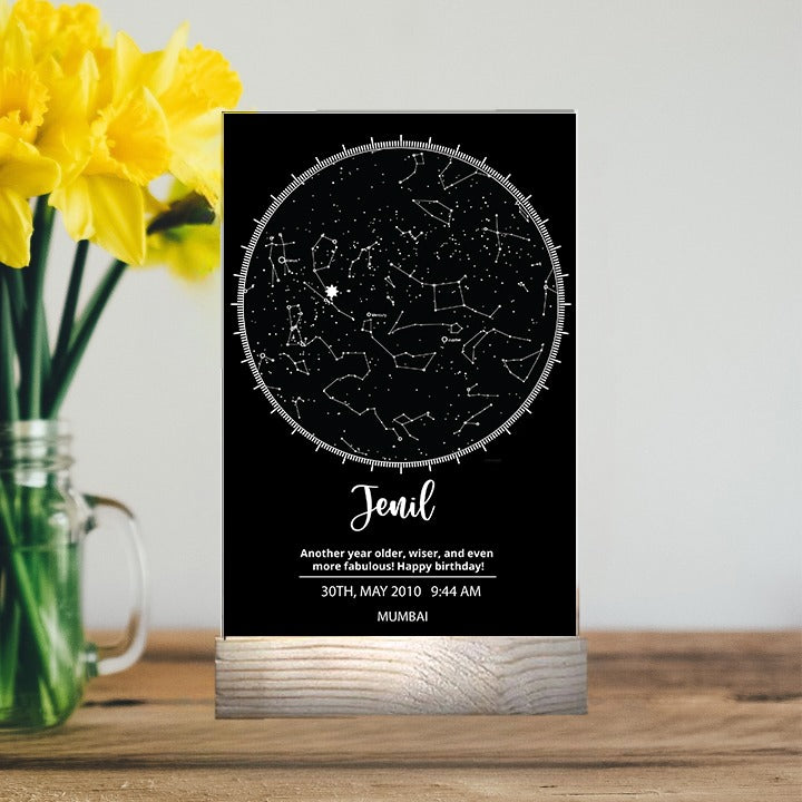 Personalized Birthday Black Star Map With Wooden Stand (No Cod Allowed On This Product)