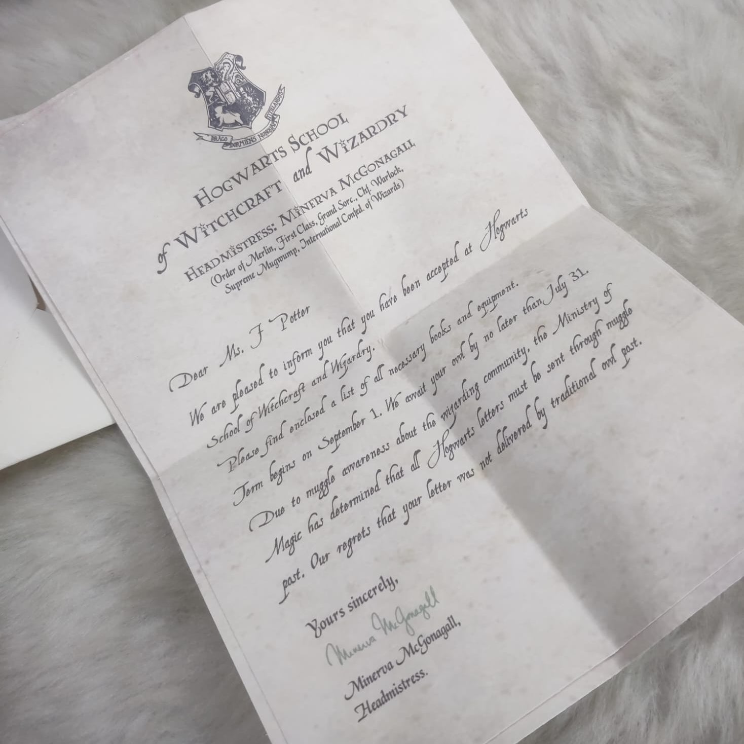 Harry Potter Inspired Hogwarts Acceptance Letter Officially licensed by Warner Bros. USA