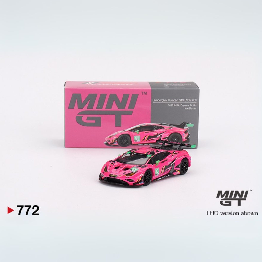 Mini GT Lamborghini Huracán GT3 EVO2 #83 Iron Dames 2023 IMSA Daytona 24 Hrs Iron Dames