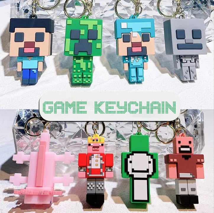 Game 3D Silicon Keychain With Bagcharm and Strap (Select From Drop Down Menu)