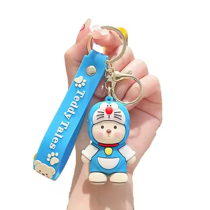 Teddy Bear x Doraemon Cosplay 3D Silicon Keychain With Bagcharm And Strap