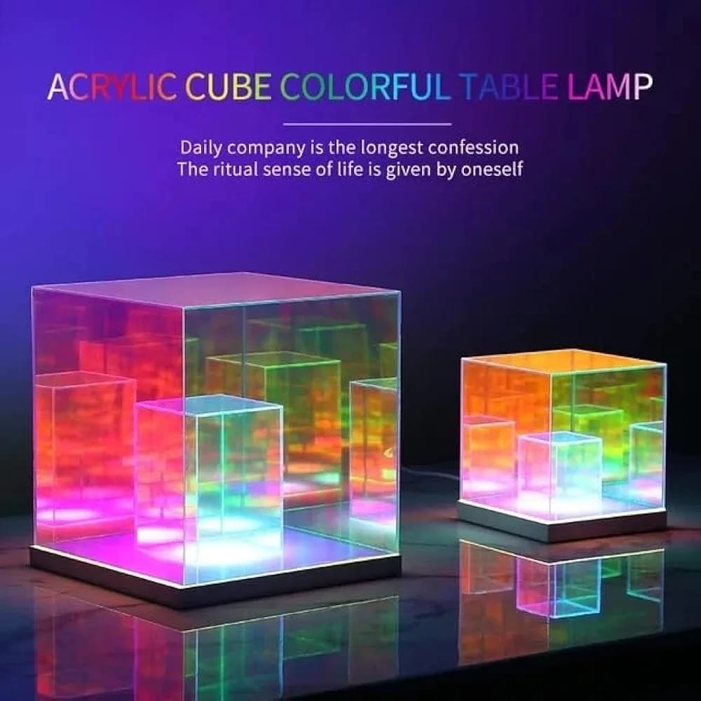 3D Infinity Cube Acrylic RGB Lamp, Decorative USB Rechargeable Acrylic Night Light, 3 Modes Stepless Dimming Touch Party Light Night Lamp (10 cm, Multicolor)