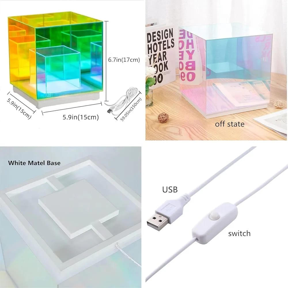 3D Infinity Cube Acrylic RGB Lamp, Decorative USB Rechargeable Acrylic Night Light, 3 Modes Stepless Dimming Touch Party Light Night Lamp (10 cm, Multicolor)