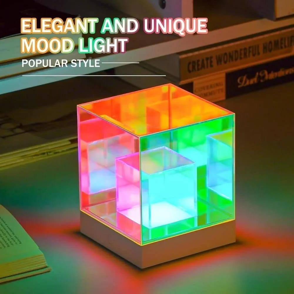 3D Infinity Cube Acrylic RGB Lamp, Decorative USB Rechargeable Acrylic Night Light, 3 Modes Stepless Dimming Touch Party Light Night Lamp (10 cm, Multicolor)