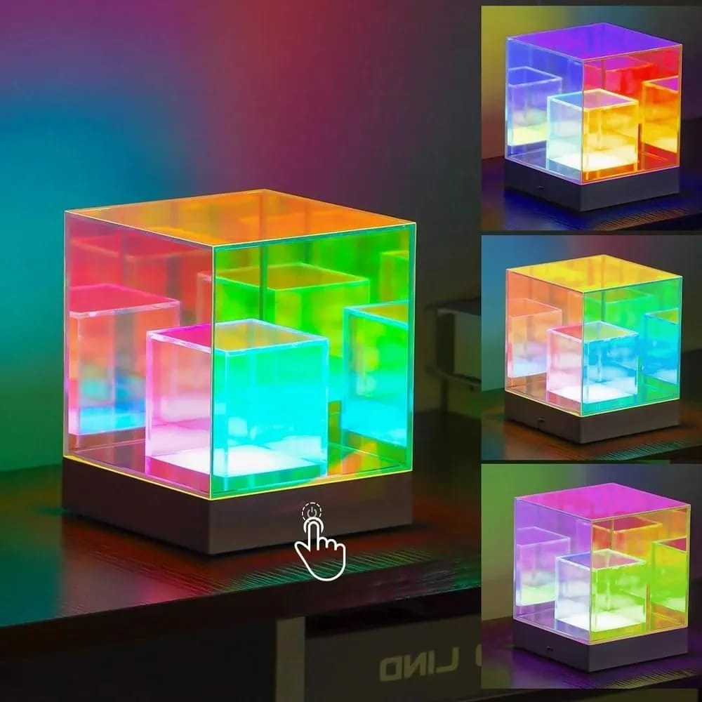 3D Infinity Cube Acrylic RGB Lamp, Decorative USB Rechargeable Acrylic Night Light, 3 Modes Stepless Dimming Touch Party Light Night Lamp (10 cm, Multicolor)