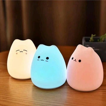 Cat Night Light 7 Colors, Silicone Squishy Cat Lamp, Battery Operated Night Lights, Tap Control, Energy Saving LED Lamp Cute Gifts for Christmas, Nursery Nightlight