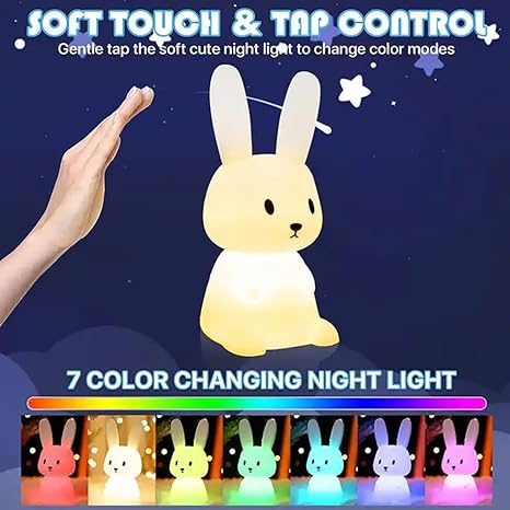 Cute Bunny 3D Silicon Touch Lamp - USB Chargeable