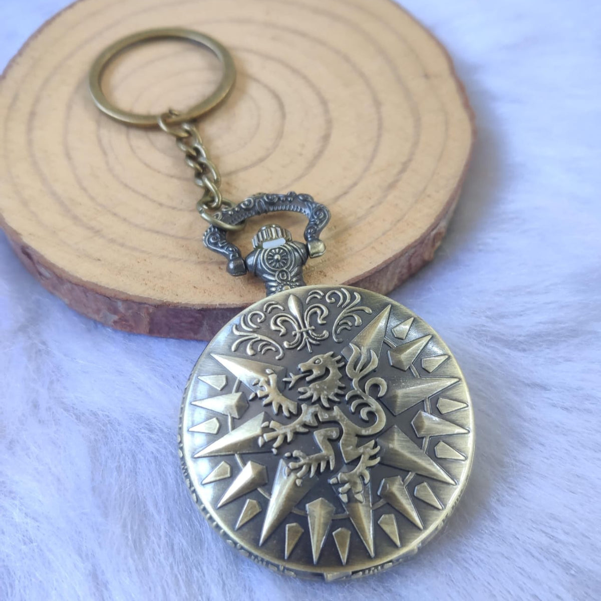 Buy Antique Steel-Polished Pocket Watch Keychain - The Peppy Store
