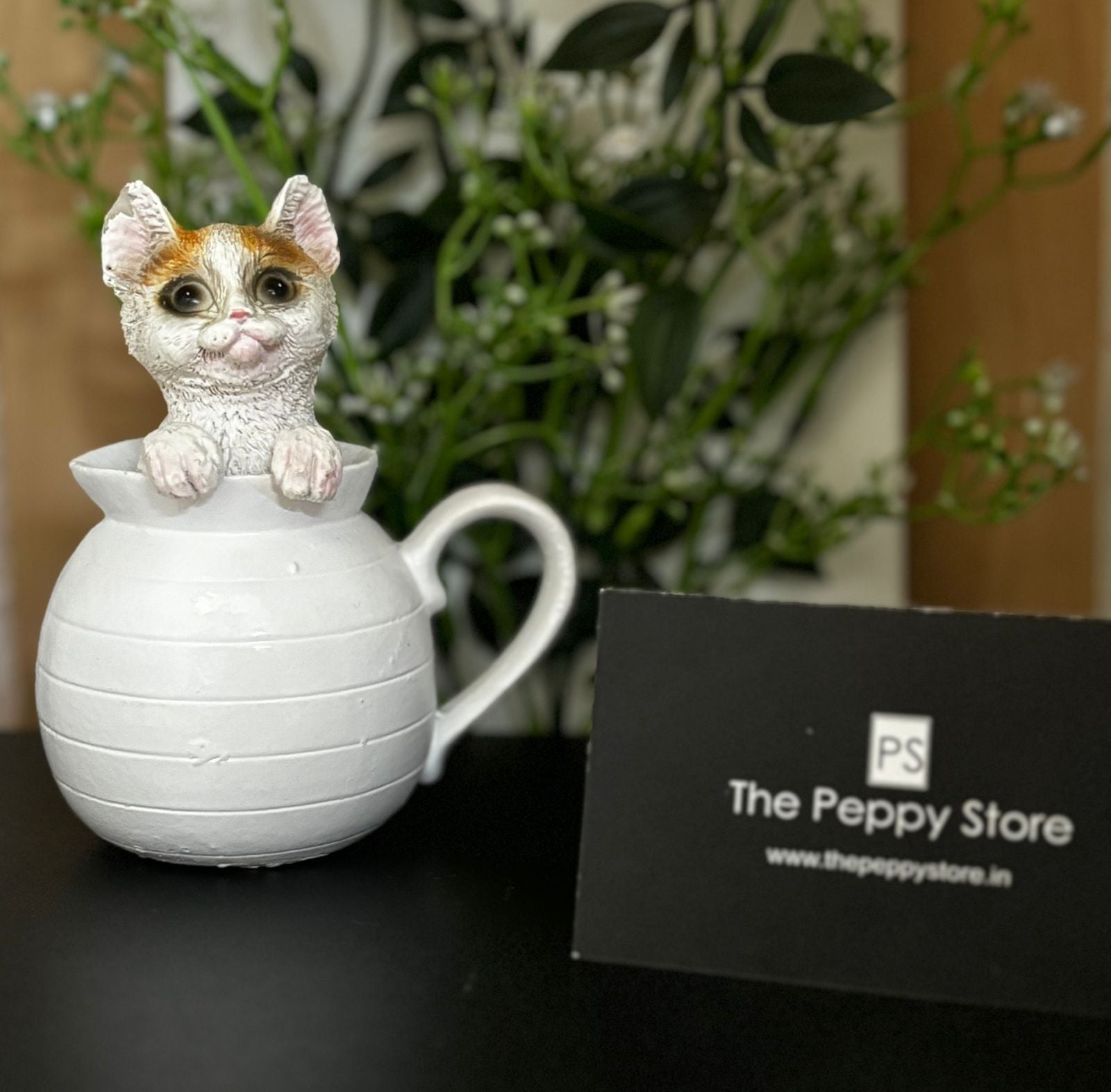 Cute Real Looking Cat In Cup Figure