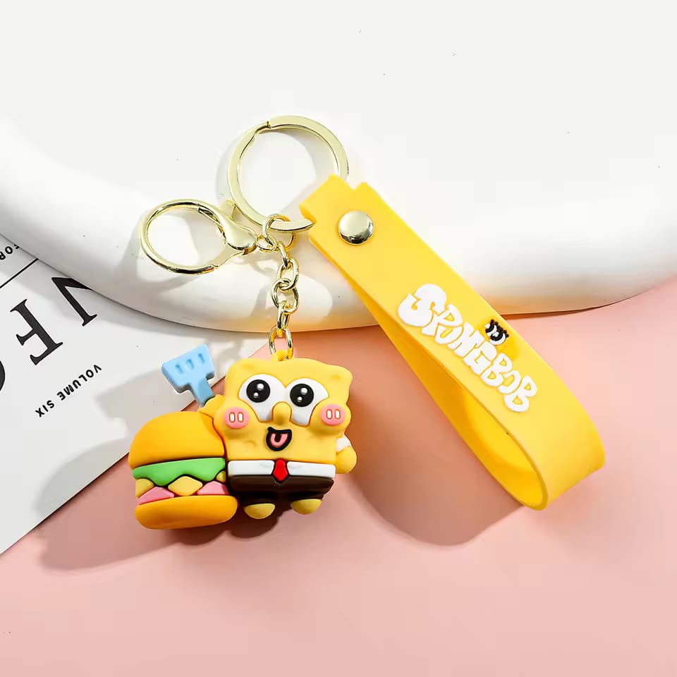 Spongebob 3D Silicon Keychain with Bagcharm and Strap (Select From Drop Down)