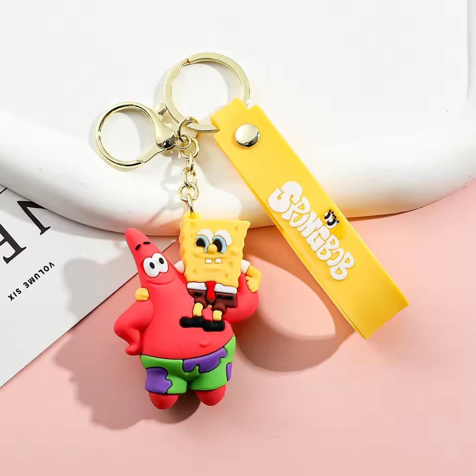 Spongebob 3D Silicon Keychain with Bagcharm and Strap (Select From Drop Down)