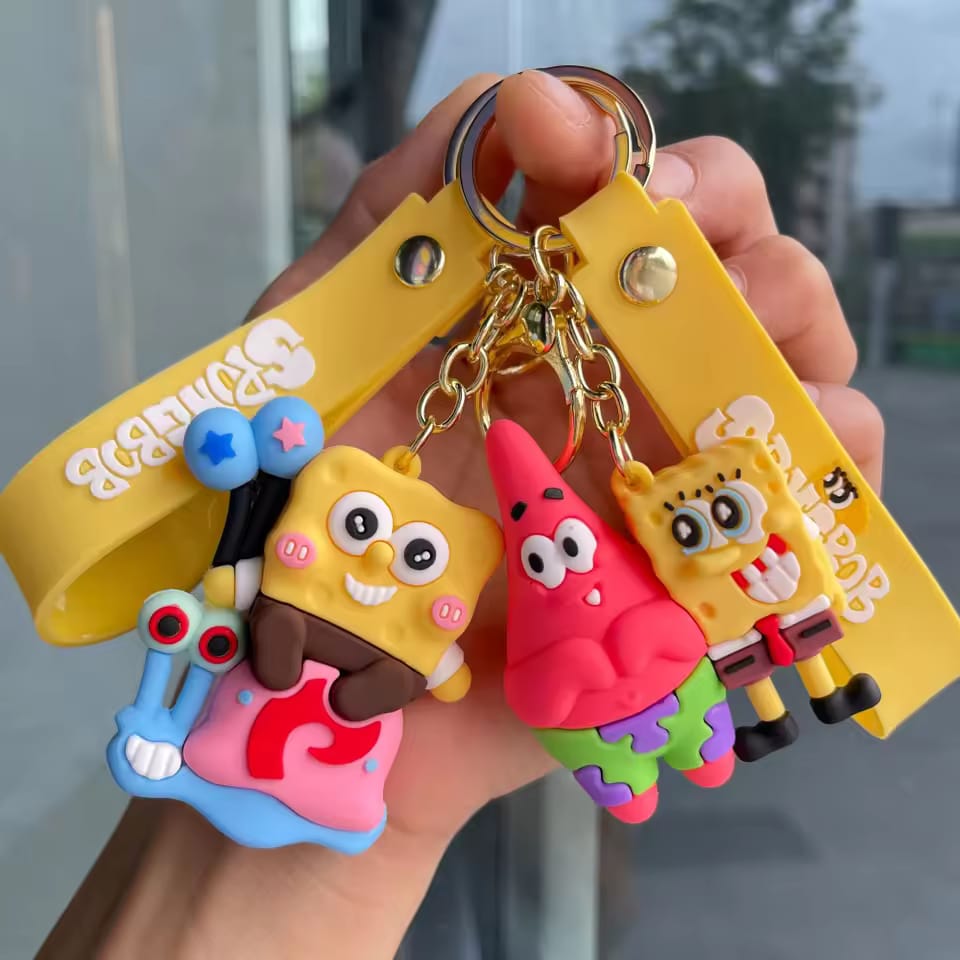 Spongebob 3D Silicon Keychain with Bagcharm and Strap (Select From Drop Down)
