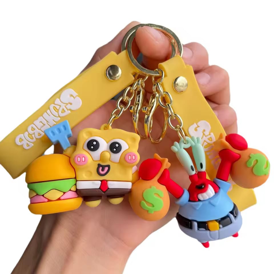 Spongebob 3D Silicon Keychain with Bagcharm and Strap (Select From Drop Down)