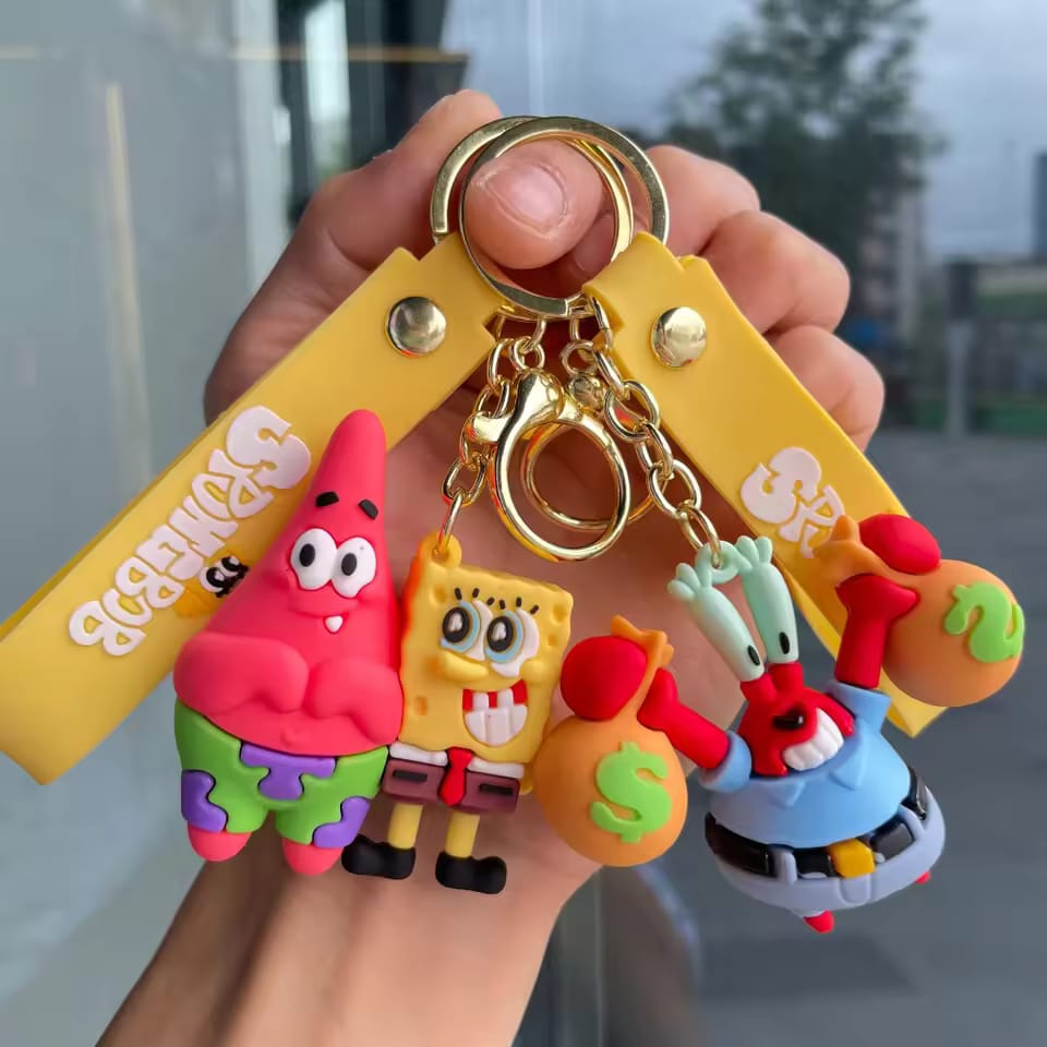 Spongebob 3D Silicon Keychain with Bagcharm and Strap (Select From Drop Down)