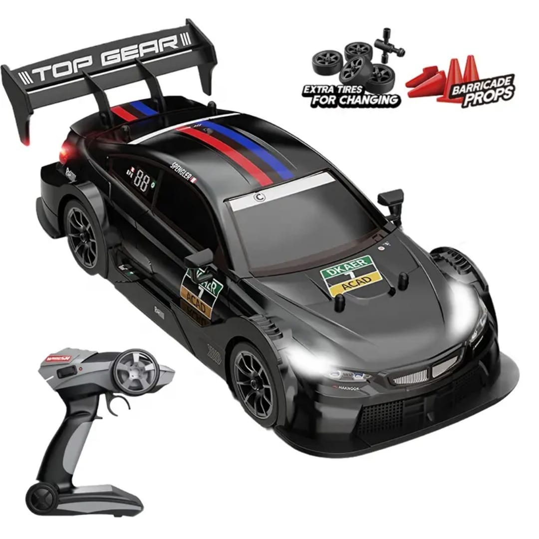 Whoosh DC Future Mega 9 Collection Super-Drift 1:16 Scale 2.4Ghz 4WD High Speed RTR Racing Car 30KM/H with Led Lights, Remote Control , Batteries and Drift Tire - Black