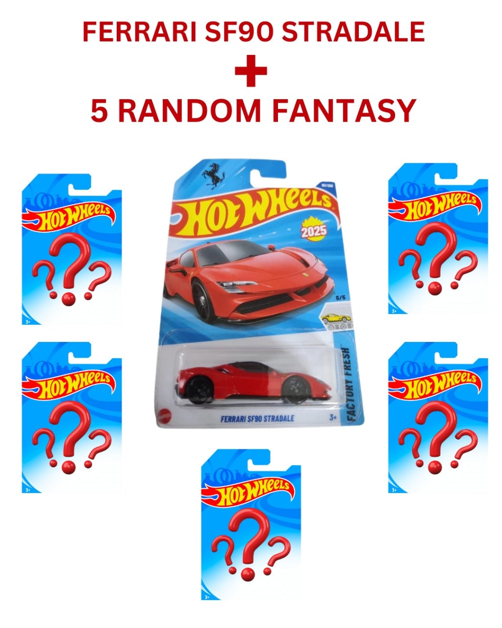 Hot Wheels Ferrari SF90 Stradale Plus 5 Random Fantasy Cars Combo