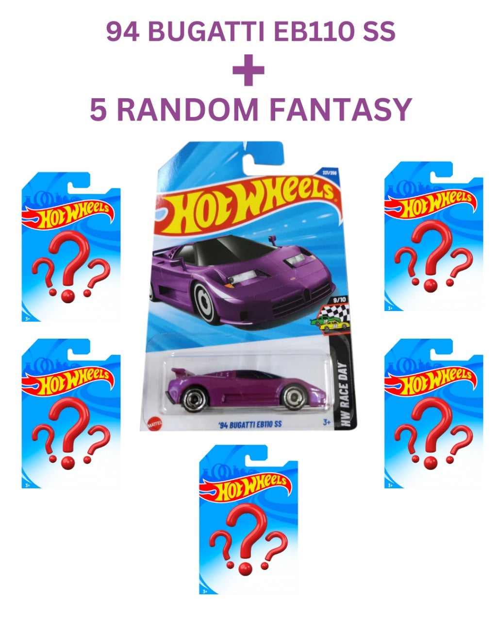 Hot Wheels '94 Bugatti EB110 SS Plus 5 Random Fantasy Cars Combo
